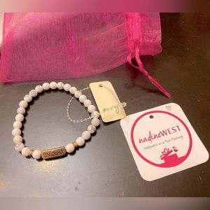 NWT Nadine West Envy ivory marble “blessed” bracelet with pink bag